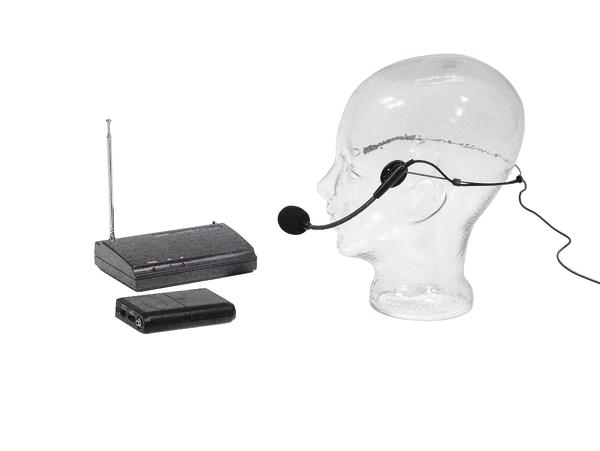Kabelloses Headset mit Mikrofon und Empfänger auf weißem Hintergrund.