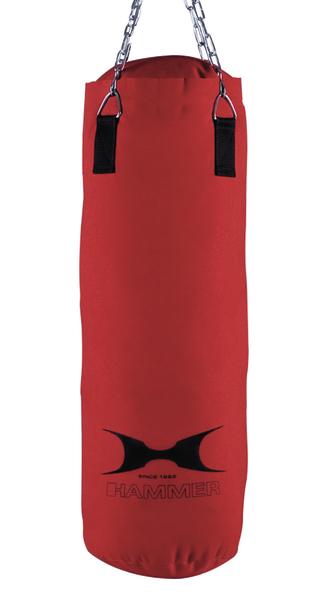 Roter Boxsack mit Metallketten zum Aufhängen, Marke Hammer, vor weißem Hintergrund.