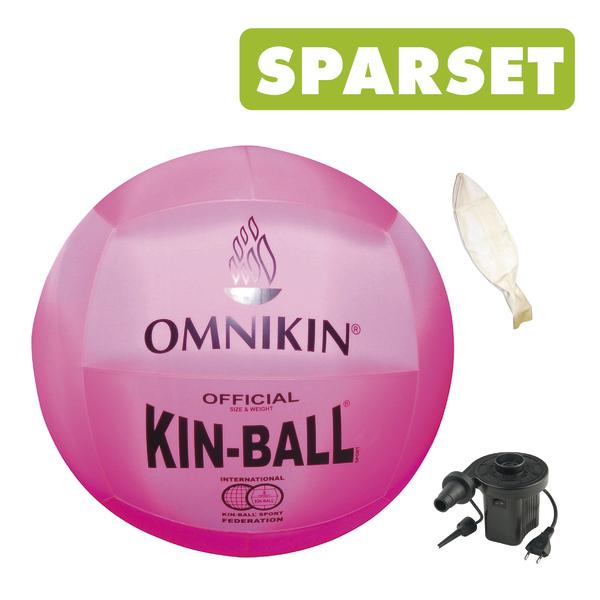 Pinker Omnikin Kin-Ball mit Pumpe und Ersatzballon im Sparset für Teamsport.