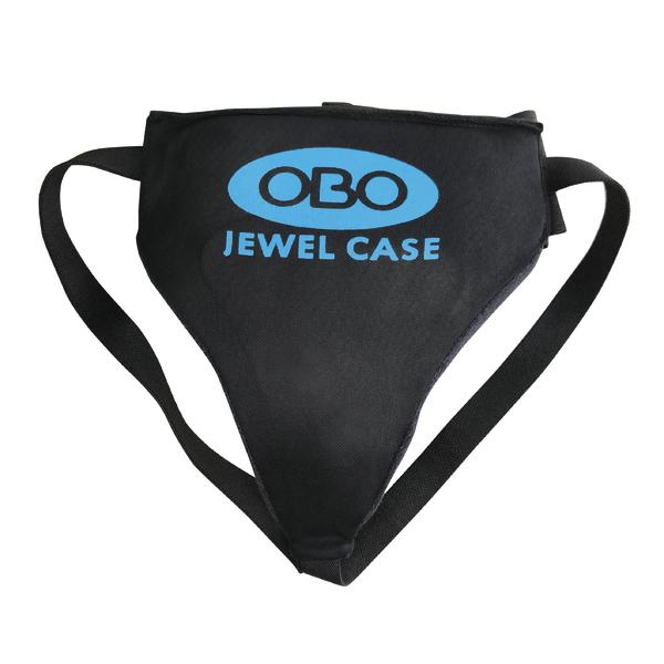 Schwarzer OBO Jewel Case Tiefschutz mit verstellbaren Gurten für Sport und Schutz.