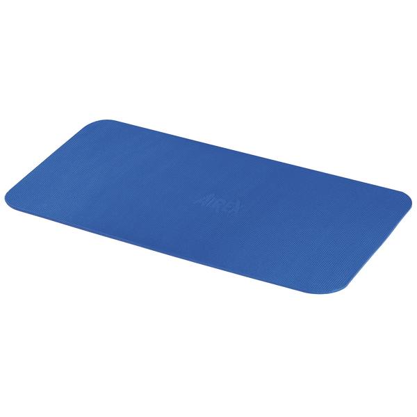 Blaues, geripptes Yogamatten-Eckstück aus rutschfestem Material für Fitness und Training.