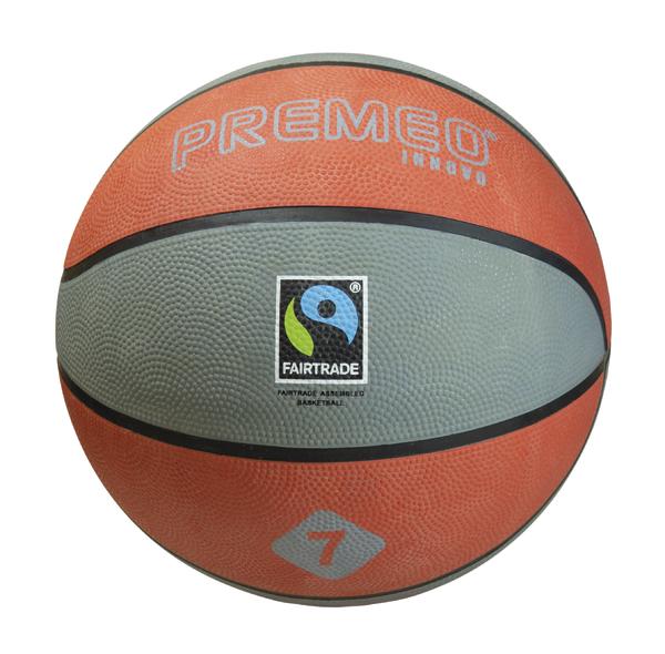 Fairtrade-zertifizierter Basketball in Orange und Grau mit Markenlogo Premo.