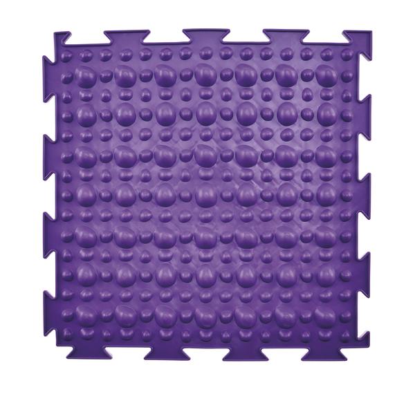 Lila Massage-Fußmatte mit Noppen zur Fußreflexzonenstimulation, quadratisch und verzahnt.