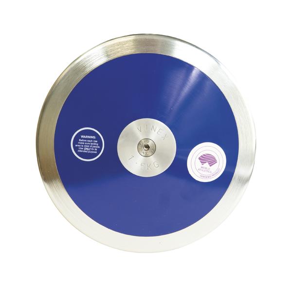 Diskusscheibe 7,5 kg mit blauem Zentrum und Metallrand für Gewichtheben.
