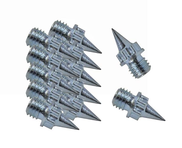 Metallische Spikes mit Schraubgewinde, ideal für Schuhe oder Sportausrüstung.