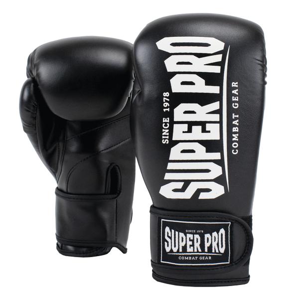 Schwarze Boxhandschuhe mit "Super Pro" Aufdruck, gepolstert, für Kampfsport und Training.