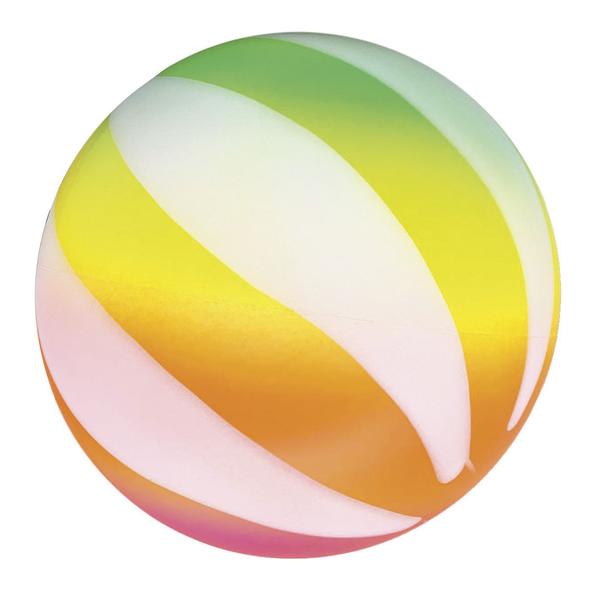 Bunter aufblasbarer Strandball mit grünen, gelben, orangen und weißen Streifen.