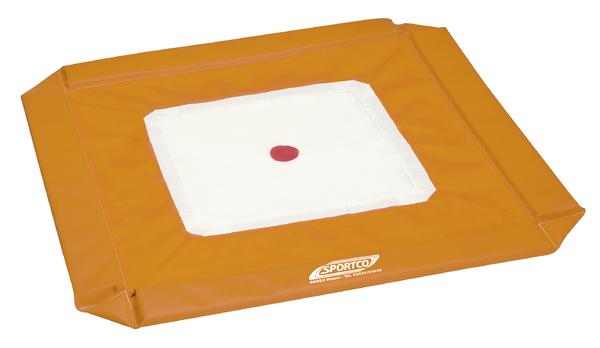 Orange Wurfmatte mit weißem Zielbereich und rotem Punkt für Zielwurfspiele und Training.