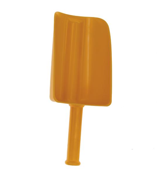 Orangener Eislöffel aus Kunststoff als Sandspielzeug.