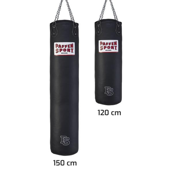 Schwarzer Boxsack Paffen Sport 120 und 150cm mit Kettenaufhängung.