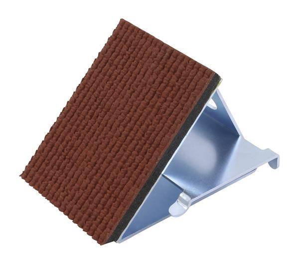 Metallischer Schleifklotz mit rotem Schleifpapier