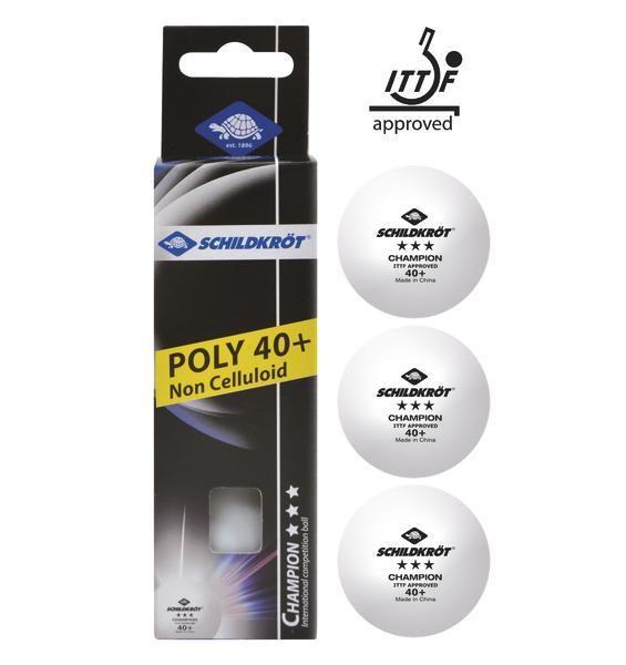 Schildkröt Poly 40+ Tischtennisbälle, 3er Pack, ITTF-zugelassen, non-celluloid, weiß.