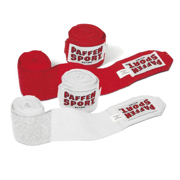 Rote und weiße Boxbandagen von Paffen Sport, ideal für Boxtraining und Schutz.