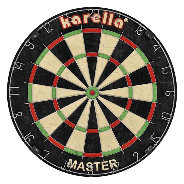 Dartscheibe mit schwarzem, rotem und grünem Design, Marke Karelia Master.