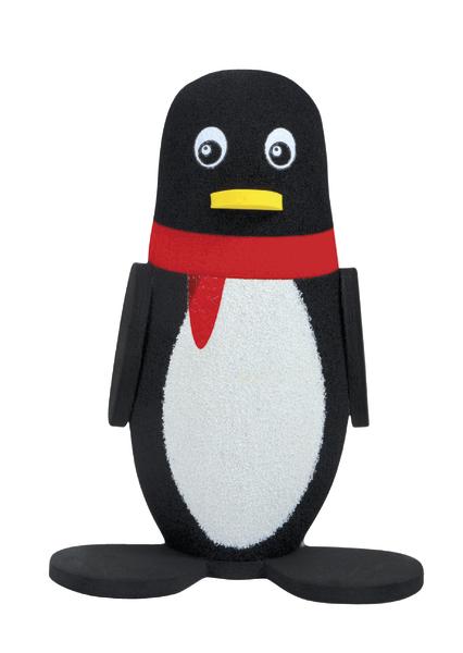 Schwarzer und weißer Pinguin mit rotem Schal.