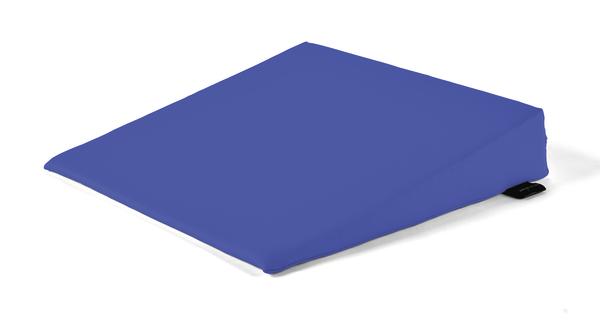 Blaues Keilkissen aus Schaumstoff für ergonomisches Sitzen und Rückenunterstützung.
