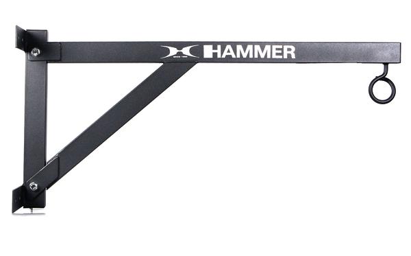 Schwarze Wandhalterung mit Ring für Boxsack von Hammer, stabile Metallkonstruktion.