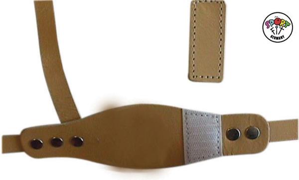 Braune Pferdeleine mit verstellbaren Druckknöpfen und zusätzlichem Lederstück für Kinder.