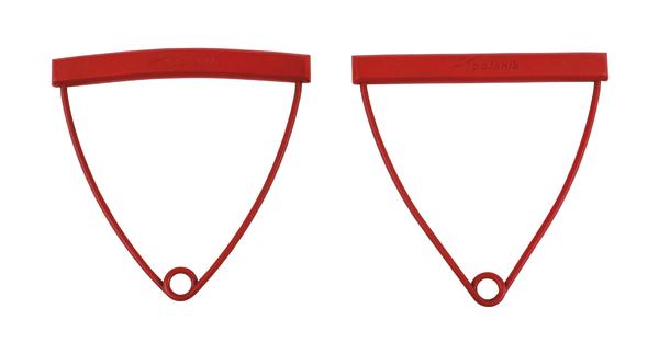 Rote Kunststoff-Hammergriffe, zwei Stück.