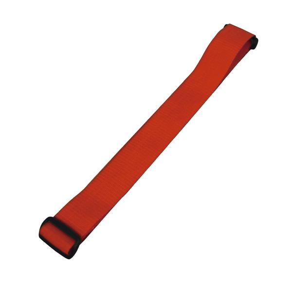 Roter Spanngurt mit schwarzer Schnalle, ideal zum Sichern von Ladung und Gepäck.