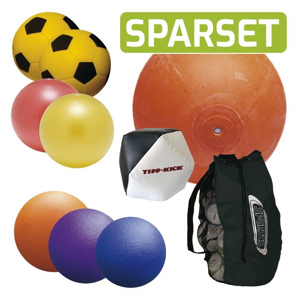 Sparset mit verschiedenen Sportbällen und Ballnetz für vielseitiges Training und Spielspaß.