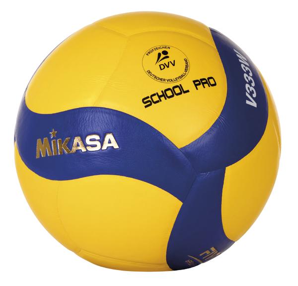 Volleyball Mikasa School Pro in Gelb und Blau, offizieller DVV Prüfzeichen-Ball.