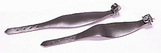 Zwei schwarze Fußschlaufen aus Leder.