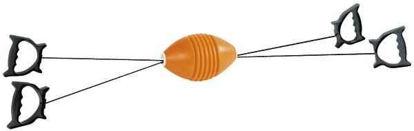 Fitnessgerät für Arm- und Schultertraining mit Griffen und orangefarbener Mitte.