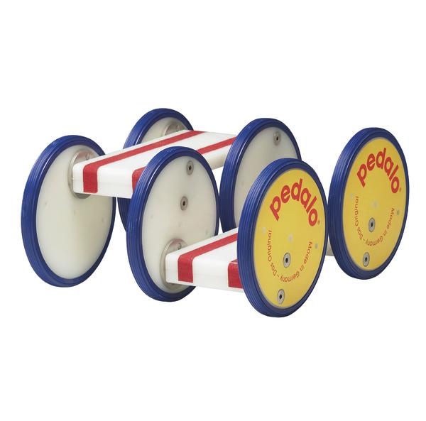 Pedalo Balanciergerät mit vier blauen Rädern und weißem Rahmen für Gleichgewichtstraining.