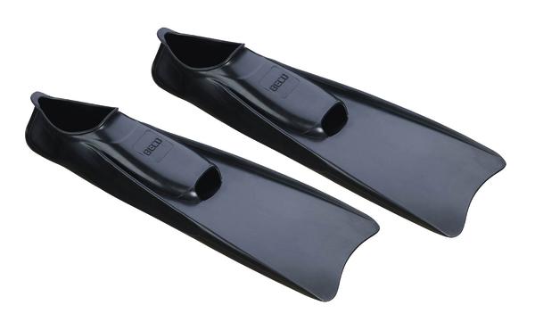 Schwarze Schwimmflossen aus Kunststoff für Tauchen und Schnorcheln, Paaransicht.