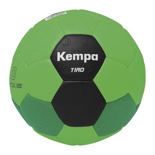 Grün-schwarzer Handball mit strukturierter Oberfläche und der Aufschrift „Kempa Tiro“.