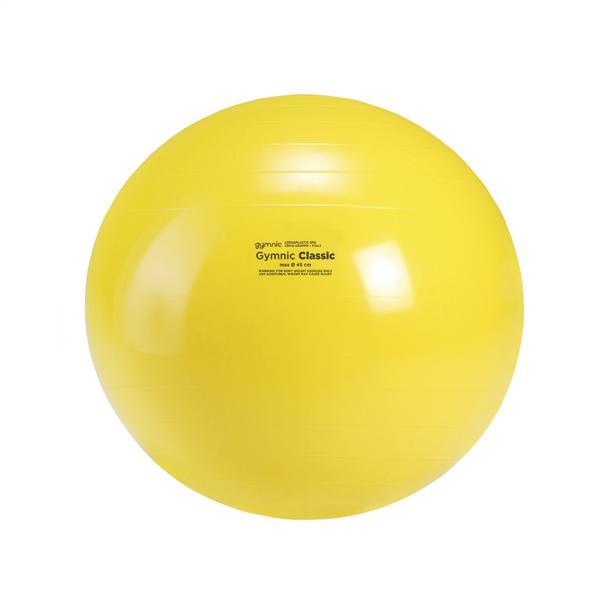 Gelber Gymnastikball Gymnic Classic für Fitness und Rehabilitation, 65 cm Durchmesser.