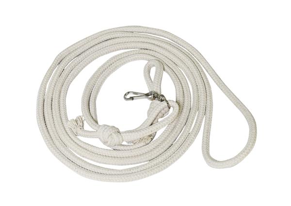 Weißes, geflochtenes Schwingseil mit verstärkter Mitte, isoliert.