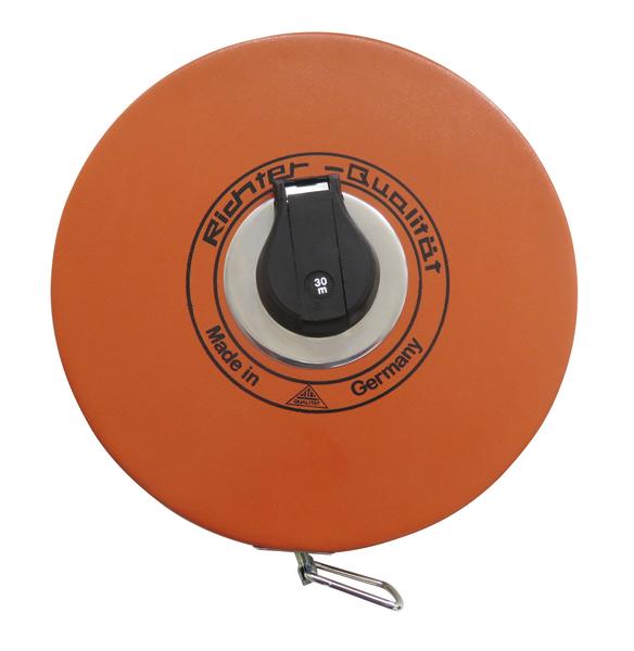 Orange Messband 30 Meter mit Richter-Qualität, Made in Germany, für präzises Messen.