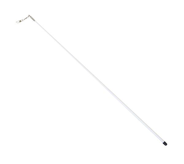 Weißer Ersatzstab für Gymnastikband mit schwarzer Spitze und Metallring.
