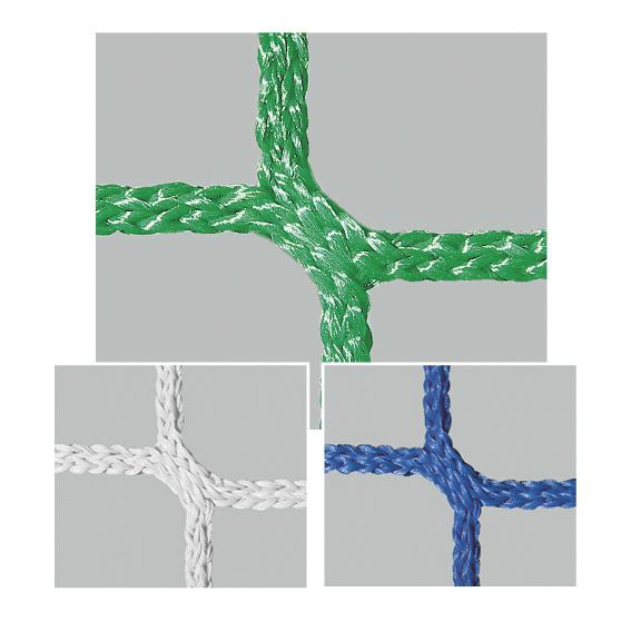 Nahaufnahme geflochtener Netzknoten in unterschiedlichen Farben.