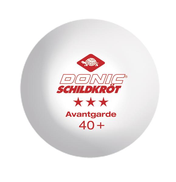 Weißer Donic Schildkröt Avantgarde 40+ Tischtennisball mit drei Sternen.