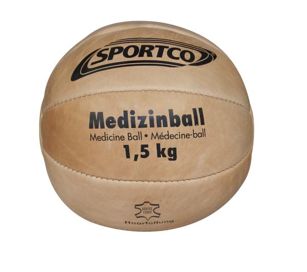 Medizinball aus Leder mit 1,5 kg Gewicht für Fitness und Krafttraining.