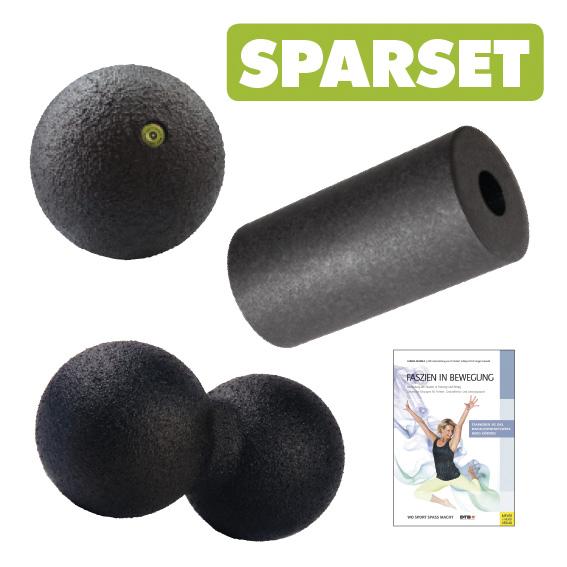 Sparset mit Faszienrolle, Massagebällen und Übungsbuch für Faszien-Training und Schmerzprävention.