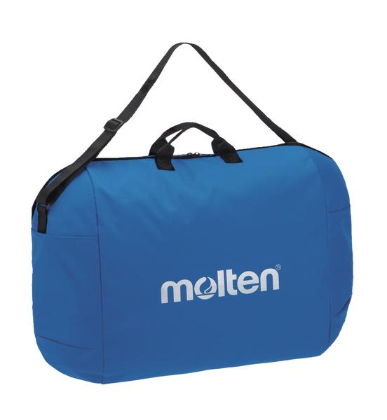 Blaues Sporttasche mit Molten-Logo, verstellbarem Schultergurt und Tragegriffen.