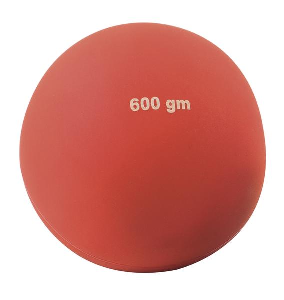 Roter Medizinball mit 600 Gramm Gewicht für Fitness und Krafttraining.