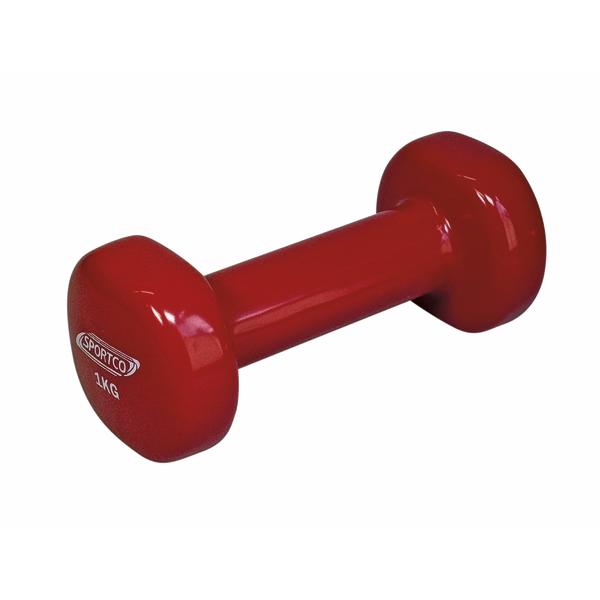 Rote Sportco Hantel aus Gusseisen in 1 kg für Fitness und Krafttraining.