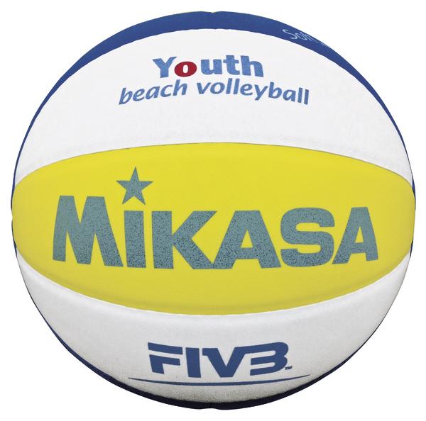 Mikasa Youth Beach Volleyball mit FIVB-Logo, weiß-gelb-blau, offizieller Strandvolleyball.
