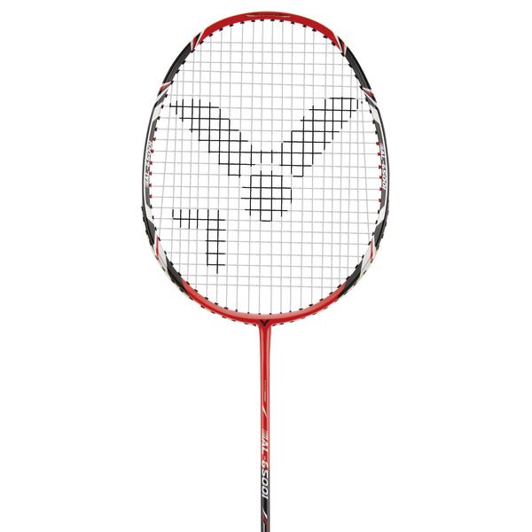 Victor AL 6500 L Badmintonschläger in Orange und Schwarz mit bespanntem Schlägerkopf vor weißem Hintergrund.