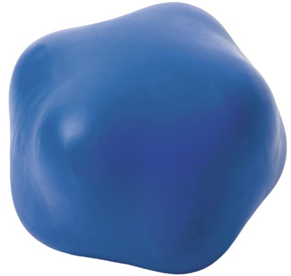 Blauer Knetklumpen mit unregelmäßiger Form auf weißem Hintergrund.