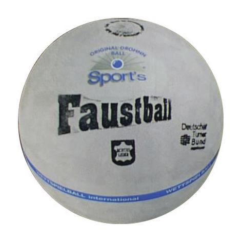 Weißer Faustball mit blauer Schrift und Logos des Deutschen Turner-Bunds.