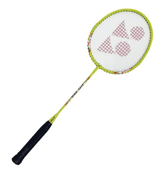 Yonex Badmintonschläger GR 360 in Limegrün mit schwarzem Griffband.