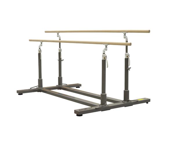 Verstellbare Gymnastik-Barren mit Holzgriffen und Metallrahmen für Fitness und Rehabilitation.