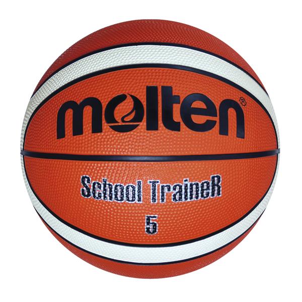 Molten Basketball School Trainer 5 in Orange mit weißen Streifen.