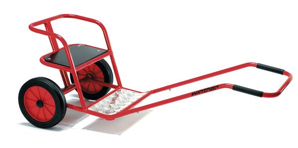 Roter zweirädriger Sackkarre mit Metallplattform und ergonomischem Griff für Transportarbeiten.